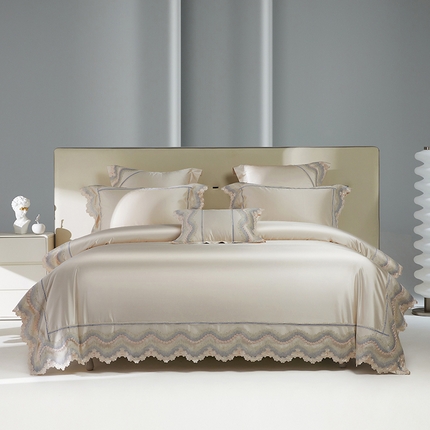 91家纺网 家纺一手货源 找家纺 （总）2024新款高端蕾丝重磅真丝棉系列四件套-花言蜜语