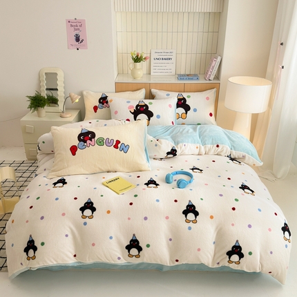 91家纺网 家纺一手货源 找家纺 （总）柚子YOUTH 2024新款加厚纯印花牛奶绒四件套