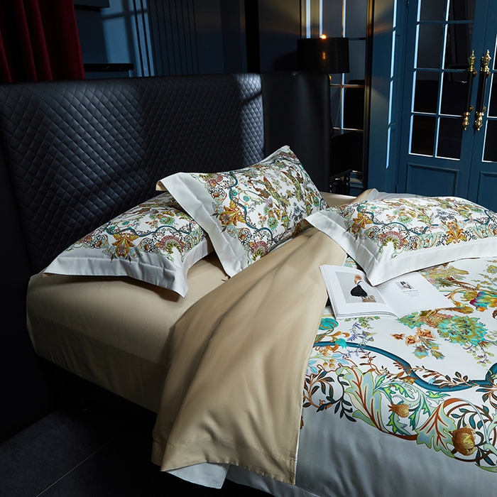 91家纺网 家纺一手货源 找家纺 2024新款100s长绒棉数码印花大版定位四件套 露茜