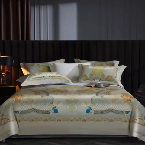 91家纺网 家纺一手货源 找家纺 2024新款100s长绒棉数码印花大版定位四件套 华尔兹