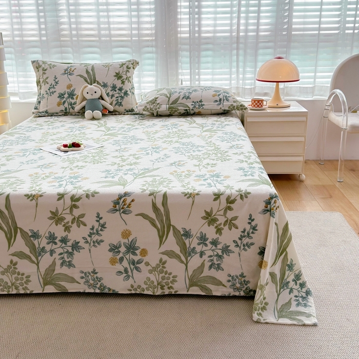 91家纺网 家纺一手货源 找家纺 翎盈家纺 2024新款加厚高克重牛奶绒床单 花香叶柔