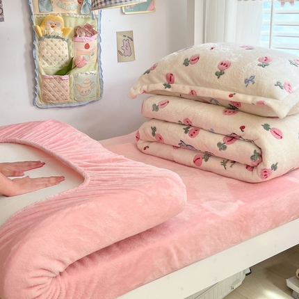 91家纺网 家纺一手货源 找家纺 （总）川悦生活 2024新款立体雪花绒宿舍床笠款三件套四件套