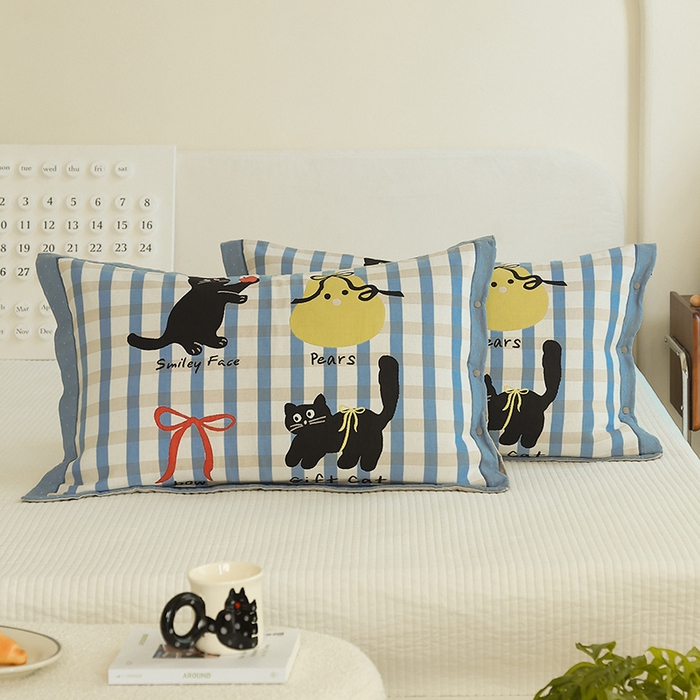 91家纺网 家纺一手货源 找家纺 （总）2024新款全棉四层纱布枕套一对装纽扣款枕套