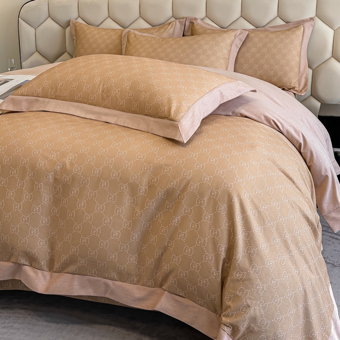 91家纺网 家纺一手货源 找家纺 雲归梦 2024新款全棉纯棉轻奢加厚磨毛拼角工艺四件套 罗拉-香槟金