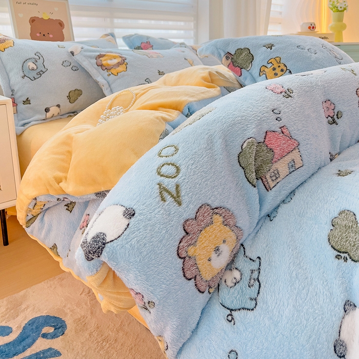 91家纺网 家纺一手货源 找家纺 2024新款加厚雪花绒印花单件被套-风格二（提供卖家秀 ） 动物世界