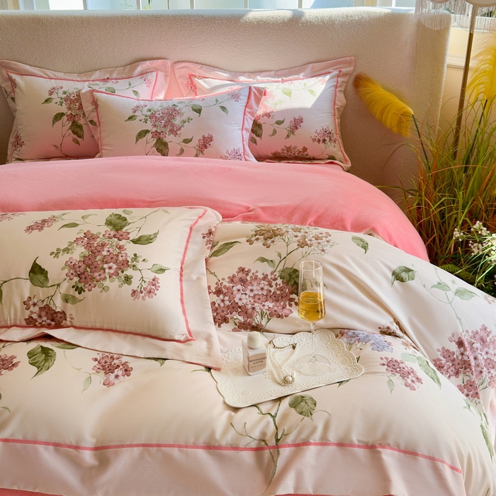 91家纺网 家纺一手货源 找家纺 2025新款A纯棉B牛奶绒四件套13376全棉加绒一字绣宽边轻奢套件-夹棉款 南枝-粉