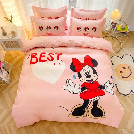 91家纺网 家纺一手货源 找家纺 宝薇 2024新款卡通款加厚斜纹磨毛大版四件套 （新花型不断更新中）漂亮米妮