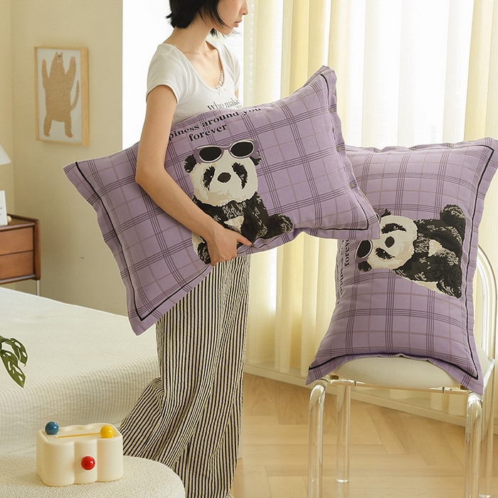 91家纺网 家纺一手货源 找家纺 2024新款全棉四层纱布枕套一对装纽扣款枕套 酷爱熊