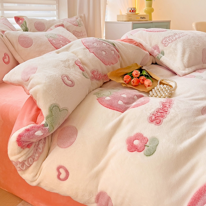 91家纺网 家纺一手货源 找家纺 2024新款加厚雪花绒印花单件被套-风格二（提供卖家秀 ） 甜蜜