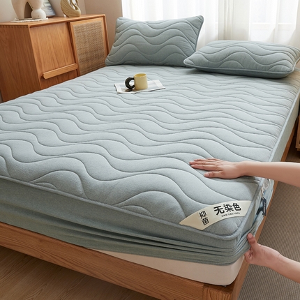 91家纺网 家纺一手货源 找家纺 凯罗 2024全棉高品类抗菌水洗棉床笠 可水洗床笠全棉纯棉床笠单件加厚床笠 天空蓝