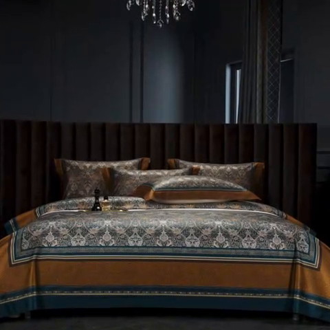 91家纺网 家纺一手货源 找家纺 2024新款100s长绒棉数码印花大版定位四件套 菲欧娜