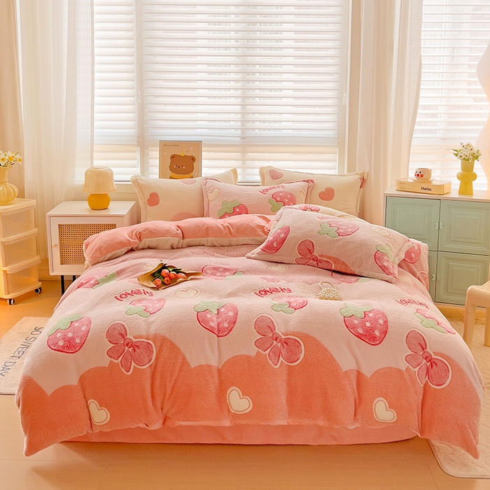 91家纺网 家纺一手货源 找家纺 2024新款加厚雪花绒印花四件套-风格二（提供卖家秀） 蝶雅