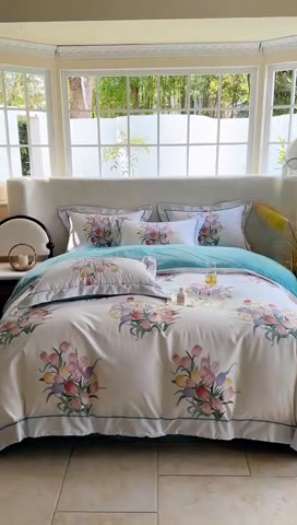 91家纺网 家纺一手货源 找家纺 2025新款A纯棉B牛奶绒四件套13376全棉加绒一字绣宽边轻奢套件-夹棉款 幽韵飘香