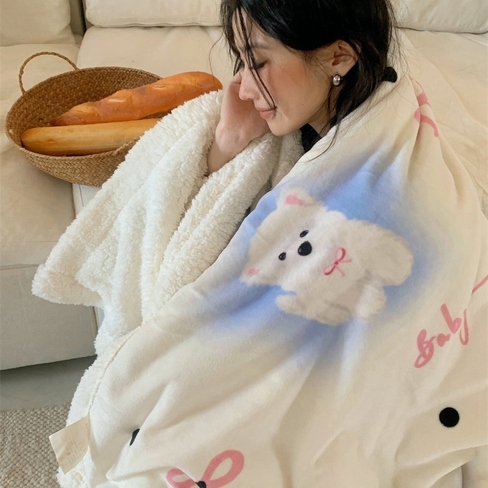 91家纺网 家纺一手货源 找家纺 桃喜 2024新款亲肤舒适牛奶绒羊羔绒毛毯 可爱比熊