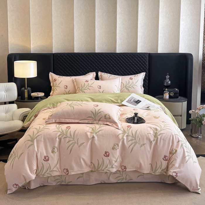 91家纺网 家纺一手货源 找家纺 大柏树 2025新款A类全棉磨毛印花四件套 绿禾