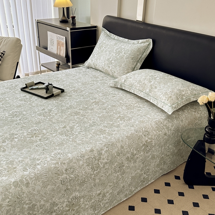 91家纺网 家纺一手货源 找家纺 大柏树 2025新款A类全棉磨毛印花单床单 莉娅绿