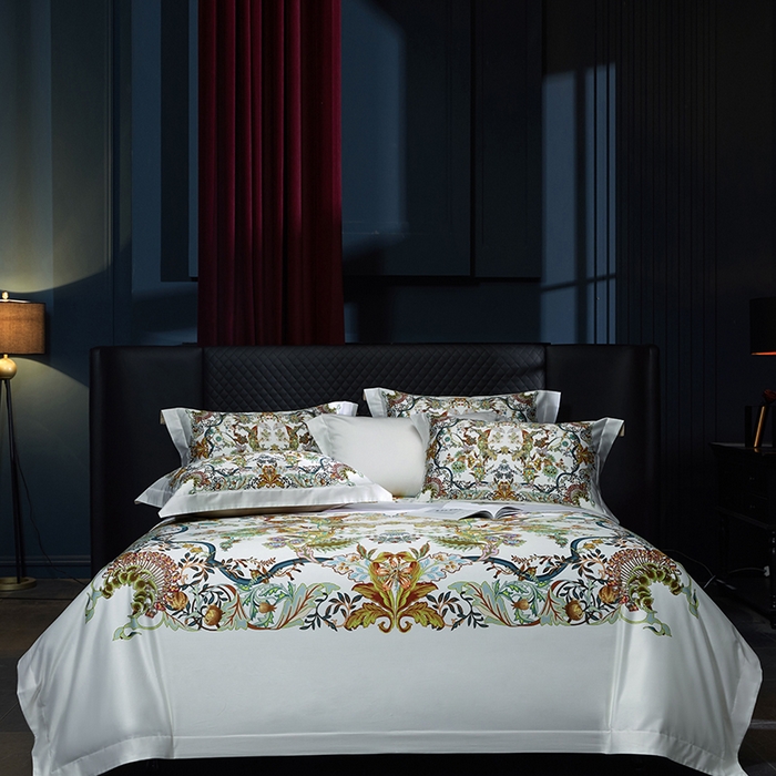 91家纺网 家纺一手货源 找家纺 2024新款100s长绒棉数码印花大版定位四件套 露茜