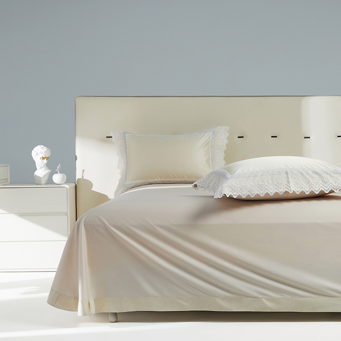 91家纺网 家纺一手货源 找家纺 2024新款高端蕾丝重磅真丝棉系列四件套-德鲁斯 德鲁斯 香槟