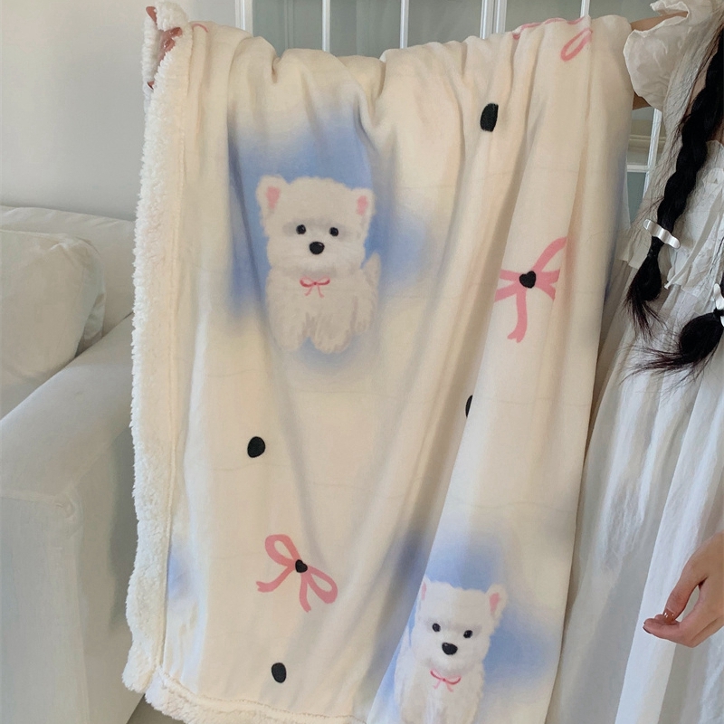 91家纺网 家纺一手货源 找家纺 桃喜 2024新款亲肤舒适牛奶绒羊羔绒毛毯 可爱比熊