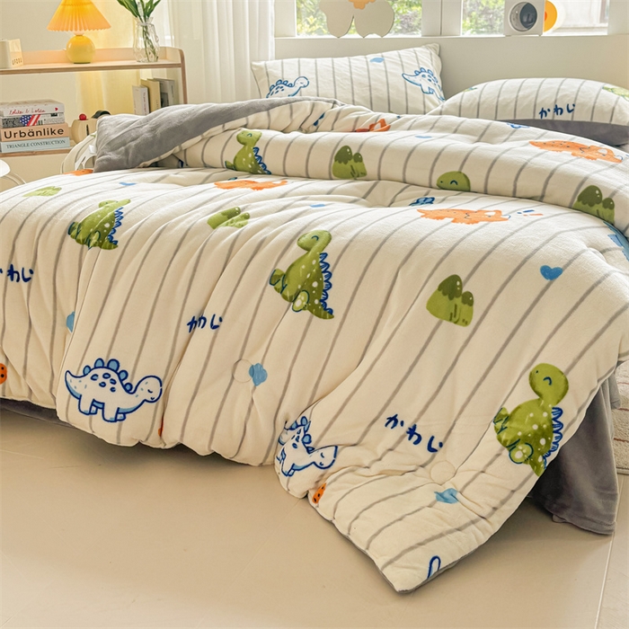 91家纺网 家纺一手货源 找家纺 2024新款A类牛奶绒印花冬被被子被芯 小恐龙