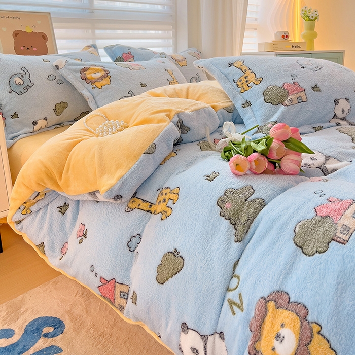 91家纺网 家纺一手货源 找家纺 2024新款加厚雪花绒印花单件被套-风格二（提供卖家秀 ） 动物世界