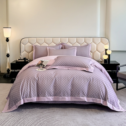 91家纺网 家纺一手货源 找家纺 雲归梦 2024新款全棉纯棉轻奢加厚磨毛拼角工艺四件套 克洛伊-香芋紫