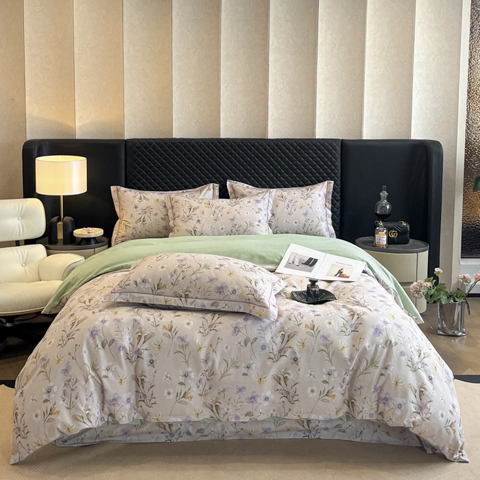 91家纺网 家纺一手货源 找家纺 大柏树 2025新款A类全棉磨毛印花四件套 暗香灰