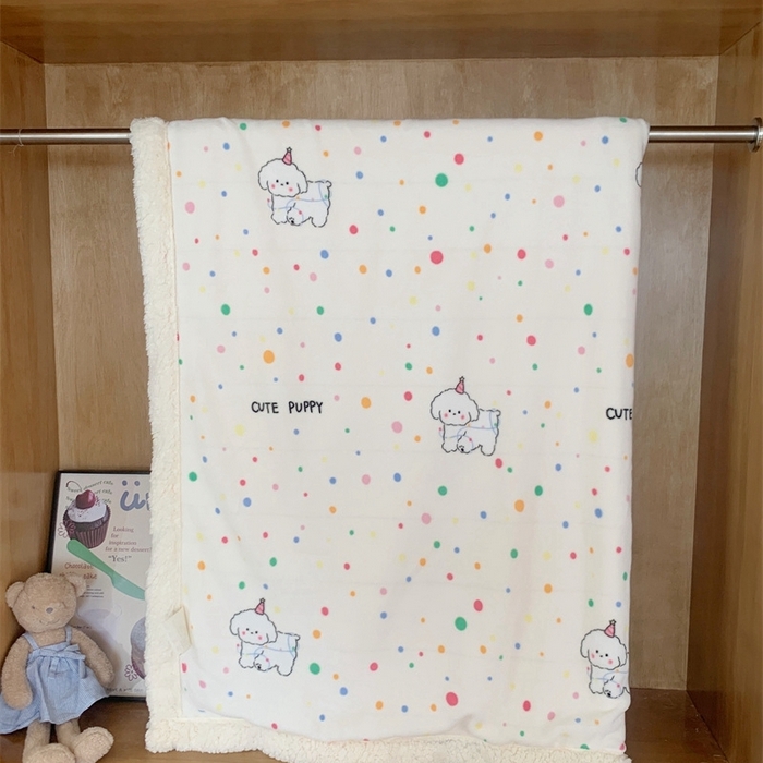 91家纺网 家纺一手货源 找家纺 桃喜 2024新款亲肤舒适牛奶绒羊羔绒毛毯 波点狗狗