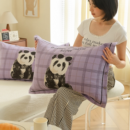 2024新款全棉四层纱布枕套一对装纽扣款枕套 酷爱熊