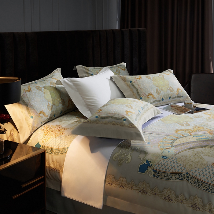 91家纺网 家纺一手货源 找家纺 2024新款100s长绒棉数码印花大版定位四件套 华尔兹