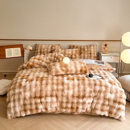 91家纺网 家纺一手货源 找家纺 （总）畅畅家纺 2024新款AB版冬季纯色七彩兔兔绒兔毛绒牛奶绒四件套