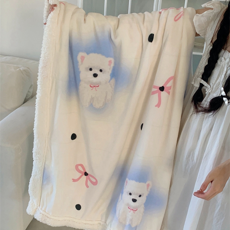 91家纺网 家纺一手货源 找家纺 桃喜 2024新款亲肤舒适牛奶绒羊羔绒毛毯 可爱比熊