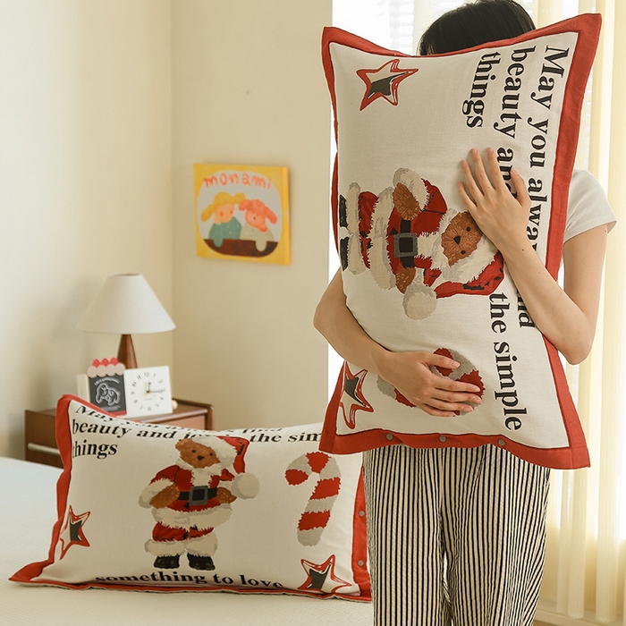 91家纺网 家纺一手货源 找家纺 2024新款全棉四层纱布枕套一对装纽扣款枕套 圣诞熊