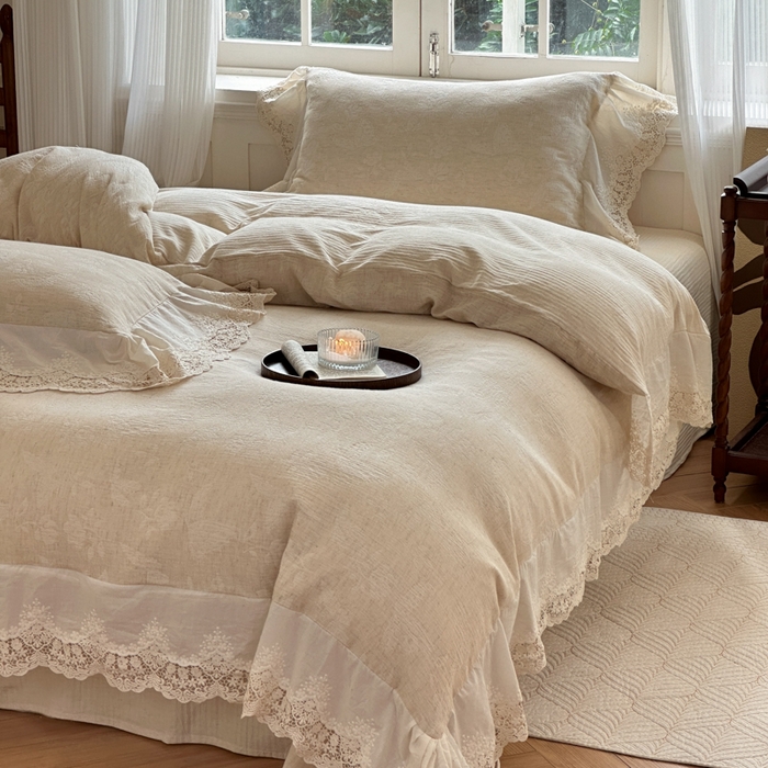 91家纺网 家纺一手货源 找家纺 （总）淑女公社家纺 2024四季新款法式大花边棉麻四件套