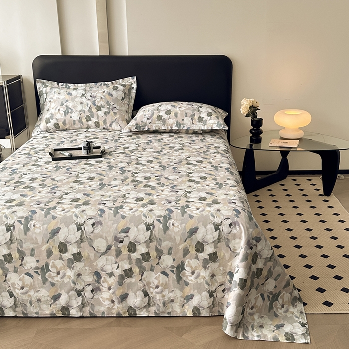 91家纺网 家纺一手货源 找家纺 大柏树 2025新款A类全棉磨毛印花单床单 露瑶绿