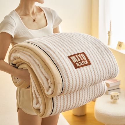 晨曦家纺 2024新款贝贝绒牛奶绒双层毛毯两用被套毯 贝贝绒双层毯-奶咖