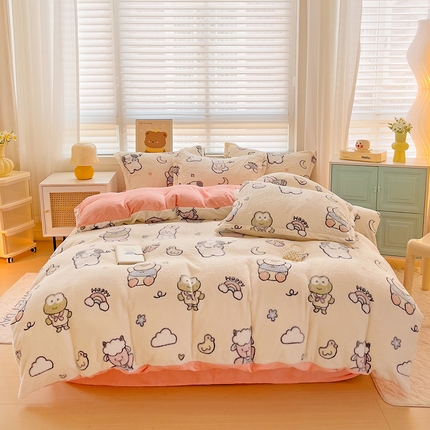 2024新款加厚雪花绒印花四件套-风格二（提供卖家秀） 小伙伴