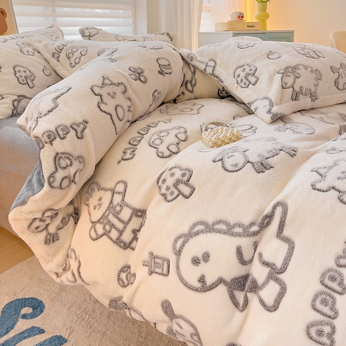 91家纺网 家纺一手货源 找家纺 2024新款加厚雪花绒印花四件套-风格二（提供卖家秀） 灰色轨迹