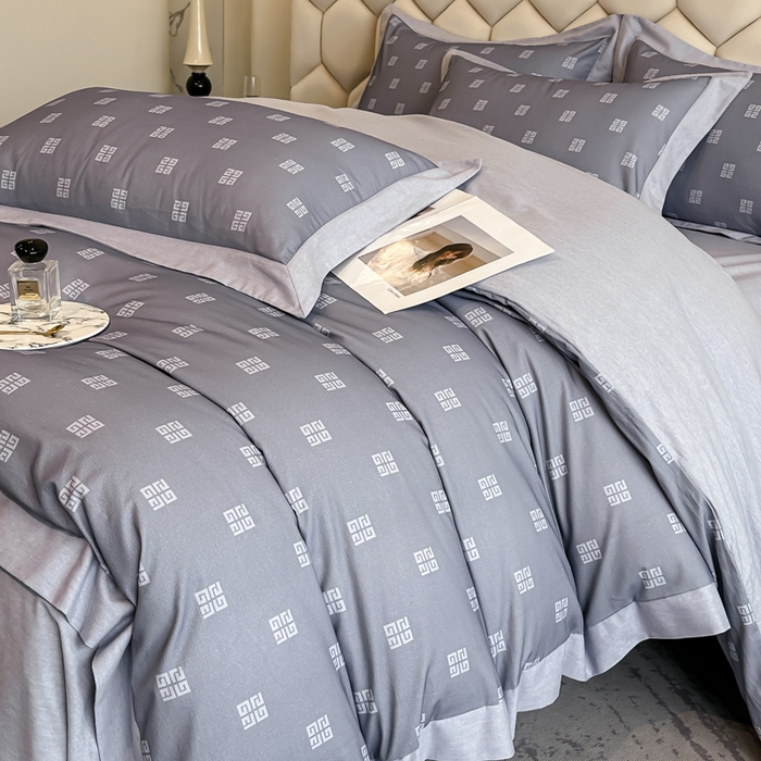 91家纺网 家纺一手货源 找家纺 雲归梦 2024新款全棉纯棉轻奢加厚磨毛拼角工艺四件套 苏缦-烟波灰