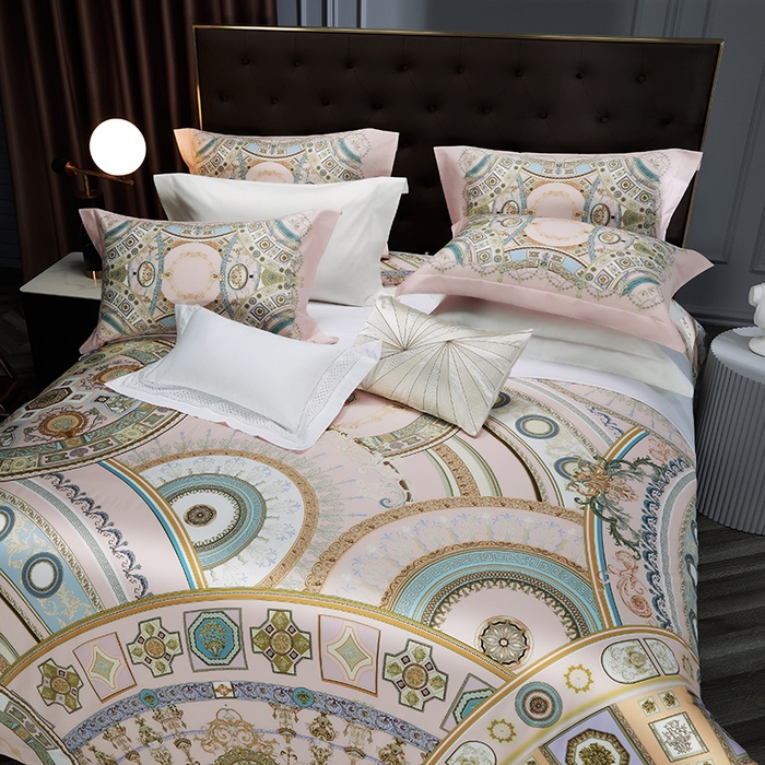 91家纺网 家纺一手货源 找家纺 2024新款100s长绒棉数码印花大版定位四件套 星辰