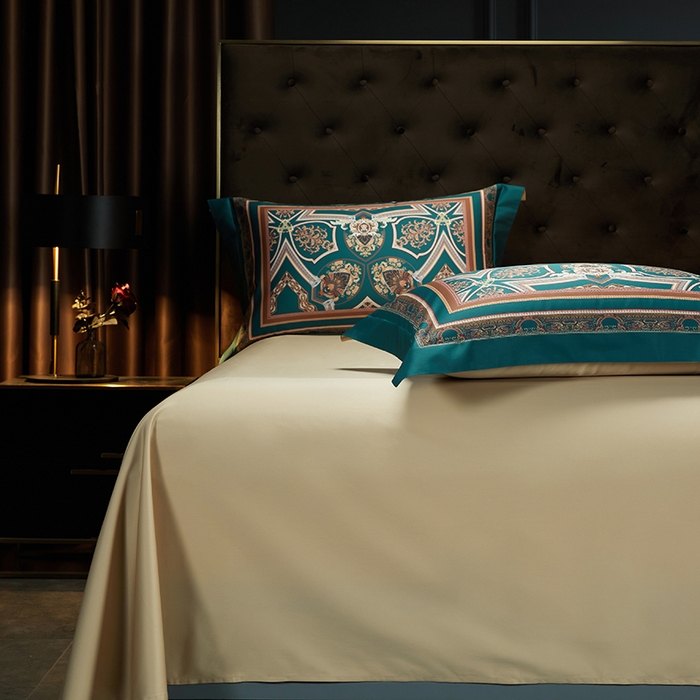 91家纺网 家纺一手货源 找家纺 2024新款100s长绒棉数码印花大版定位四件套 塞维尼亚