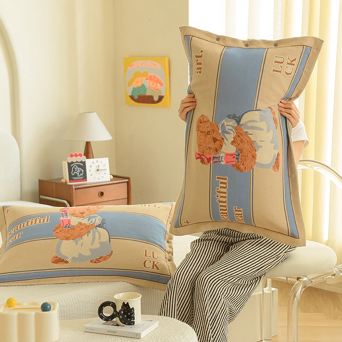 91家纺网 家纺一手货源 找家纺 2024新款全棉四层纱布枕套一对装纽扣款枕套 汤姆女士