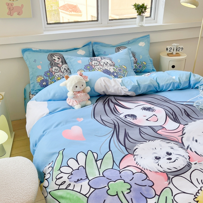 91家纺网 家纺一手货源 找家纺 宝薇 2024新款卡通款加厚斜纹磨毛大版四件套 （新花型不断更新中）花开半夏