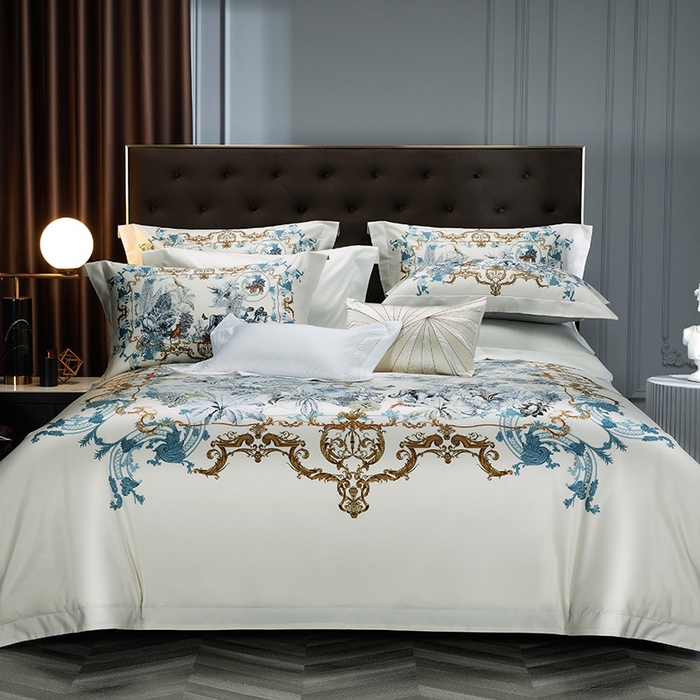 91家纺网 家纺一手货源 找家纺 2024新款100s长绒棉数码印花大版定位四件套 斯特蔓