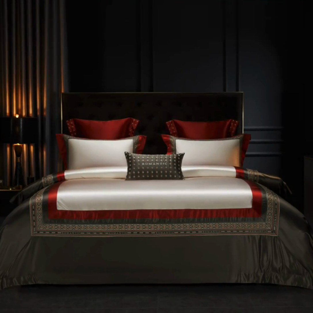 91家纺网 家纺一手货源 找家纺 （总）2024新款高端蕾丝重磅真丝棉系列四件套-玛斯维奇 咖