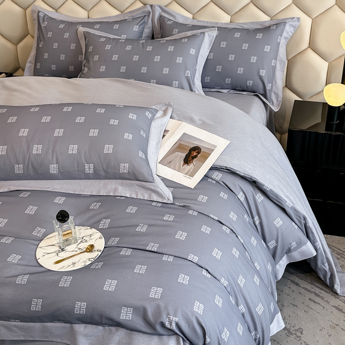 91家纺网 家纺一手货源 找家纺 雲归梦 2024新款全棉纯棉轻奢加厚磨毛拼角工艺四件套 苏缦-烟波灰