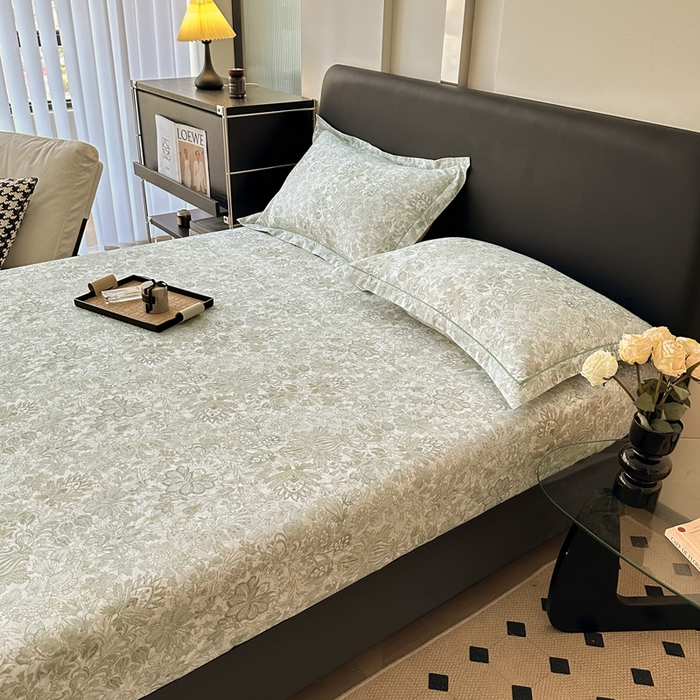 91家纺网 家纺一手货源 找家纺 大柏树 2025新款A类全棉磨毛印花单床笠 莉娅绿