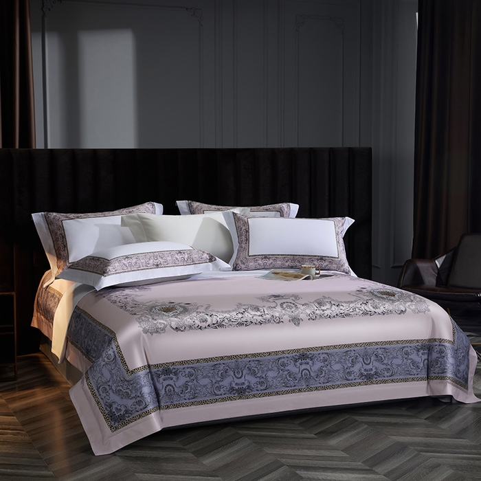 91家纺网 家纺一手货源 找家纺 2024新款100s长绒棉数码印花大版定位四件套 富丽之都