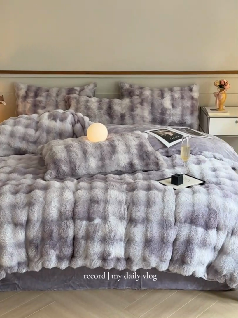 91家纺网 家纺一手货源 找家纺 畅畅家纺 2024新款AB版冬季纯色七彩兔兔绒兔毛绒牛奶绒四件套 七彩-灰