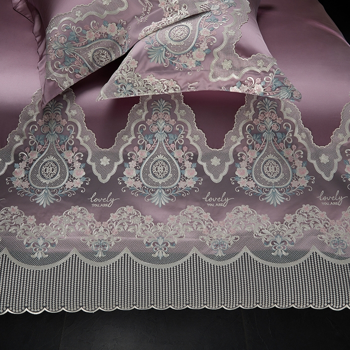 91家纺网 家纺一手货源 找家纺 2024新款高端蕾丝重磅真丝棉系列四件套-爱兰朵 爱兰朵豆沙